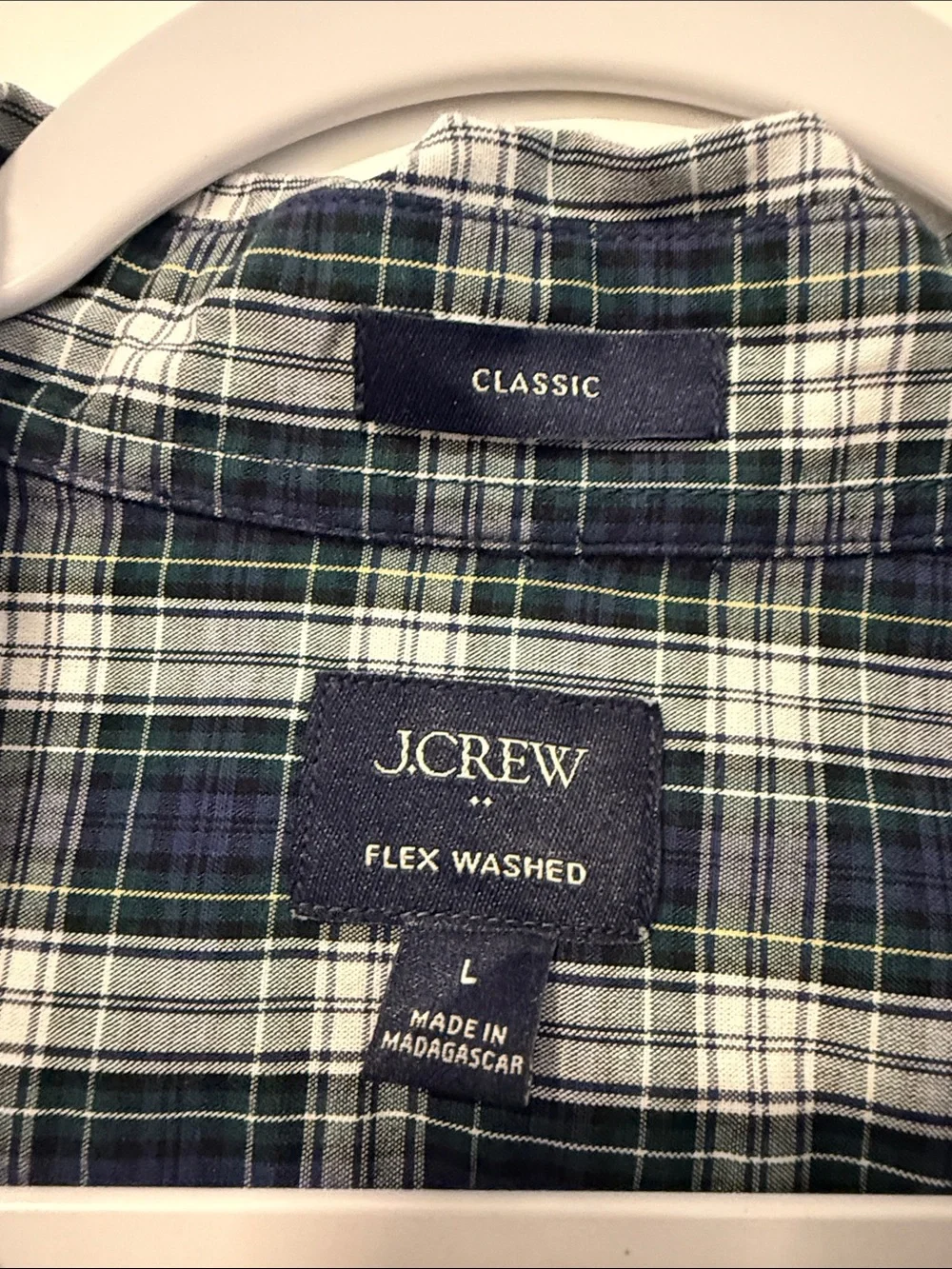 J.Crew Classic Flex Washed Plaid Shirt Navy Green Size L